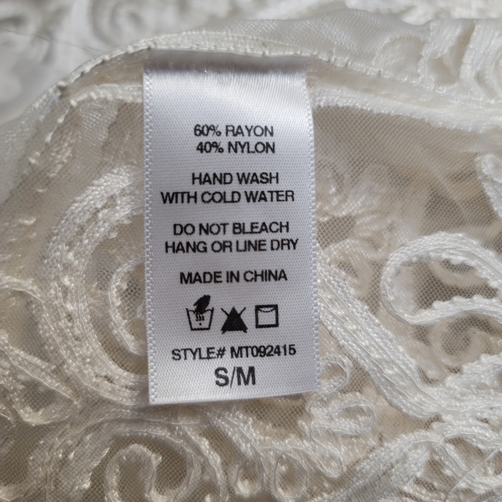 Ooh La La Sheer Lace Embroided White Tank Top - S - Picture 7 of 8